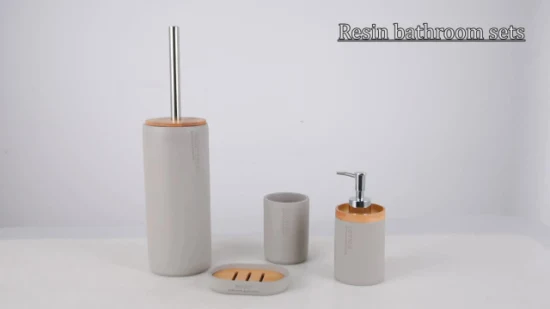 Juego de accesorios de baño de poliresina de 4 piezas para inodoro de diseño moderno con bandeja de vaso dispensador de jabón para escobilla de baño